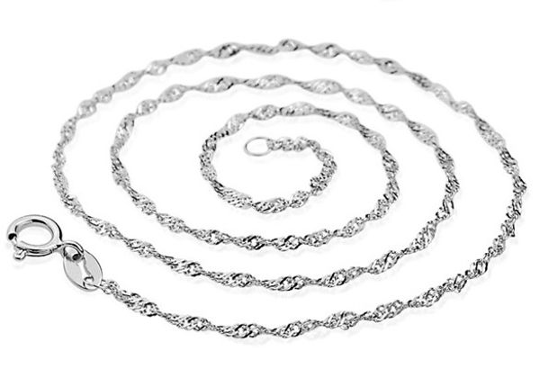 

925 sterling silver jewelry woman girls necklaces chains diy pendants water wave chains white gold shiny choker fashion valentines gift 6pcs