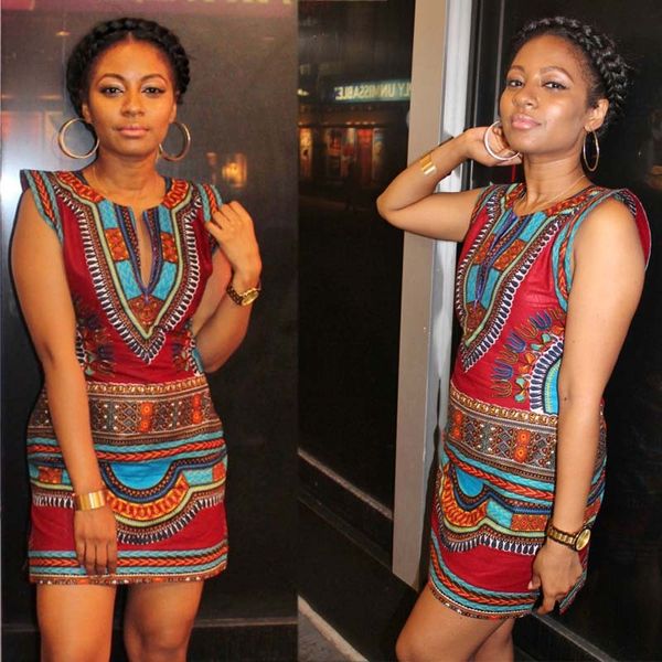 

2016 new women summer dashiki dress sleeveless traditional african print party dresses ladies v-neck sheath dress, Black;gray