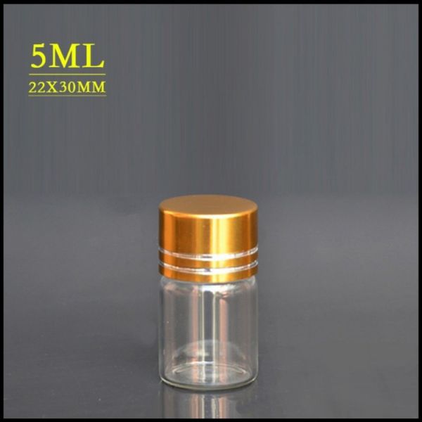 5 ml leeres Glas-Wunschfläschchen mit goldenem Schraubverschluss, 5 Gramm kleine Klarglas-Flaschenröhre für Nagelstück, Pulver, Flüssigkeit, Schmuck