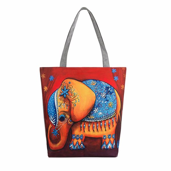 

wholesale- new elephant printing canvas tote casual beach bags women fashion zipper schoolbag shopping bag handbags xiniu