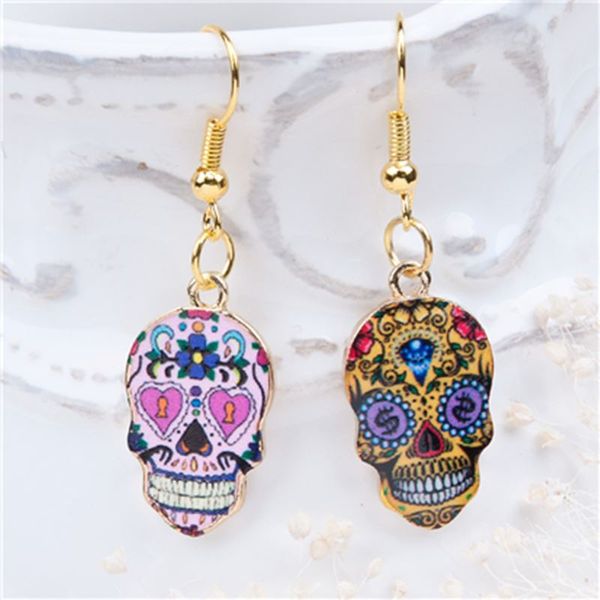 

новая мода серьги позолоченные многоцветный хэллоуин сахар череп шаблон 41 мм(1 5/8") х 13 мм( 4/8"), 1 пара, Silver