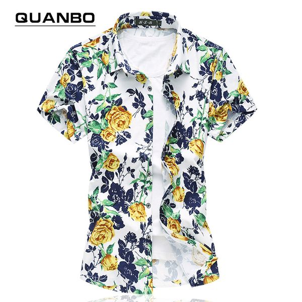 

wholesale-5xl 7xl fatty plus size 2016 summer new elastic mercerized cotton short-sleeved shirt men floral shirt, White;black