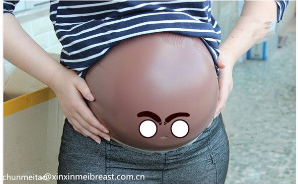 Pancia finta in silicone di colore marrone di spedizione gratuita per falsa gravidanza 1000-1500 g / pz unisex con spallacci transperanti