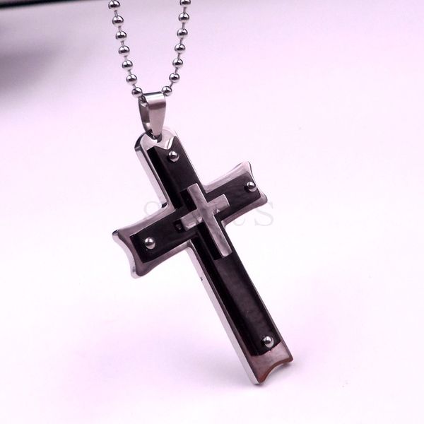 

new cool black&silver cross pendant men's fashion necklace ball chain christian