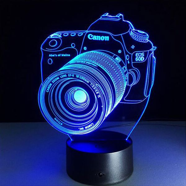Novità 3D Acrilico Intrattenimento a forma di telecamera illusione lampada a LED multicolore Lampada da tavolo USB Accendino notturno RGB Lampada da comodino romantica