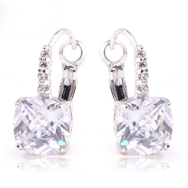 

lingmei handmade white cz silver plated stud earrings clear crystal jewelry gift women wholesale, Golden;silver