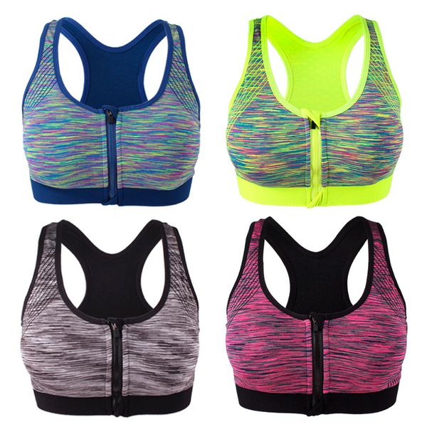 

women's underwear 4 colors running szip front ports shirts for yoga gym bras push up bra fitness patchwork love adjustable strap bra, Red;black