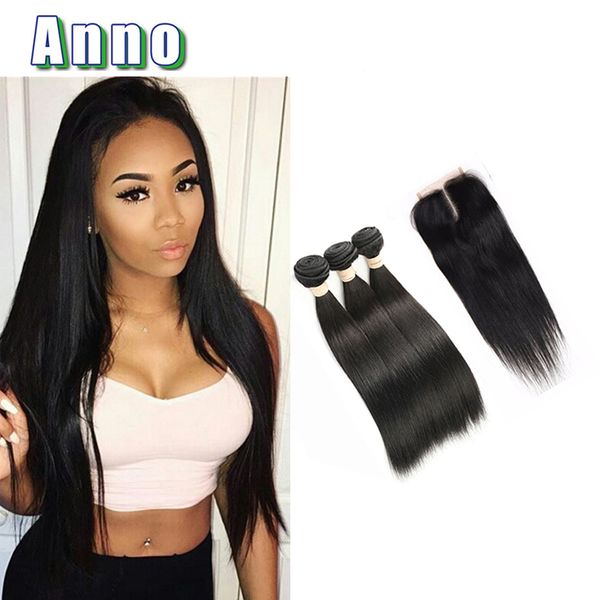 Anno Brazilian Straight Wave With Closure 3 Bundles With Closure