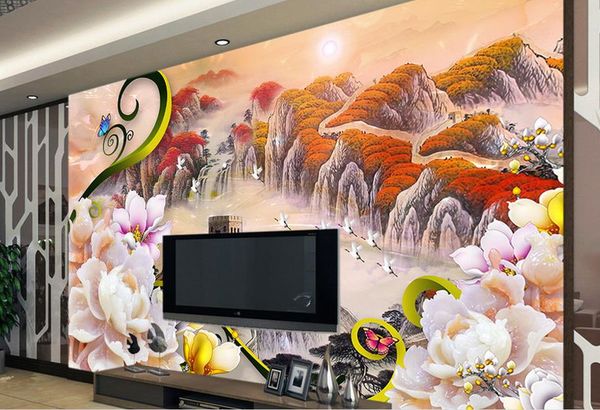 

jade carved mudanjiang more jiao 3d tv background wall nonwoven wallpaper