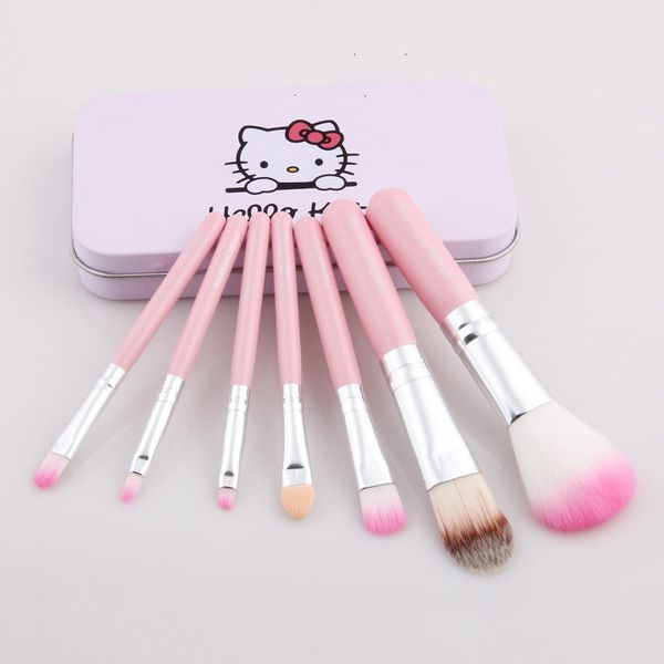 

10 sets 7Pcs/Set Hello kitty Make Up Cosmetic Brush Kit Makeup Brushes Pink iron Case/Toiletry beauty appliances makeup brush free shippin