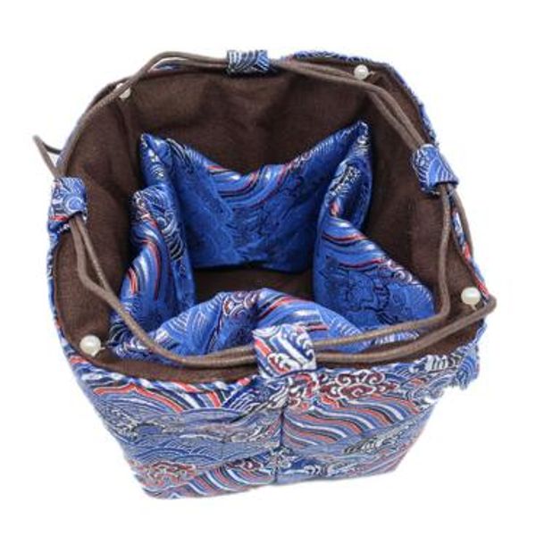 

wave pattern multi grid small gift bag drawstring silk brocade jewelry packaging pouch beads bracelet necklace tea cup storage pocket