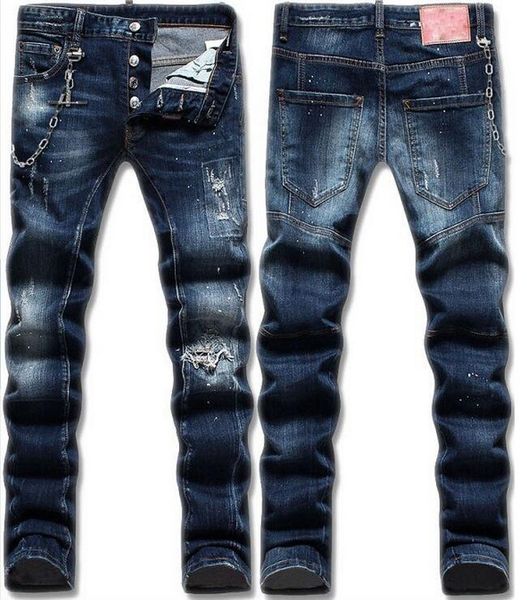 

2015 новый случайный джинсовые брюки европа и америка стиль мода марка мужские джинсы промывают тощий прямой темный цвет, Blue