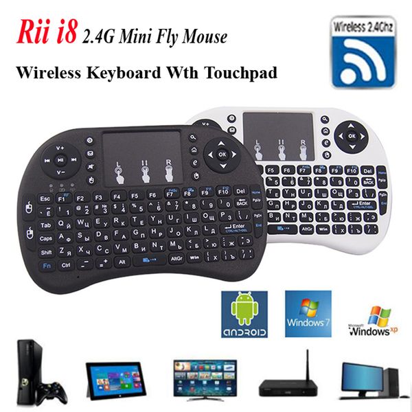 Fly Air Mouse Rii i8 Inglês Teclado Controle Remoto Touchpad Handheld Teclados para TV BOX Laptop Tablet PC Bateria de íon de lítio embutida