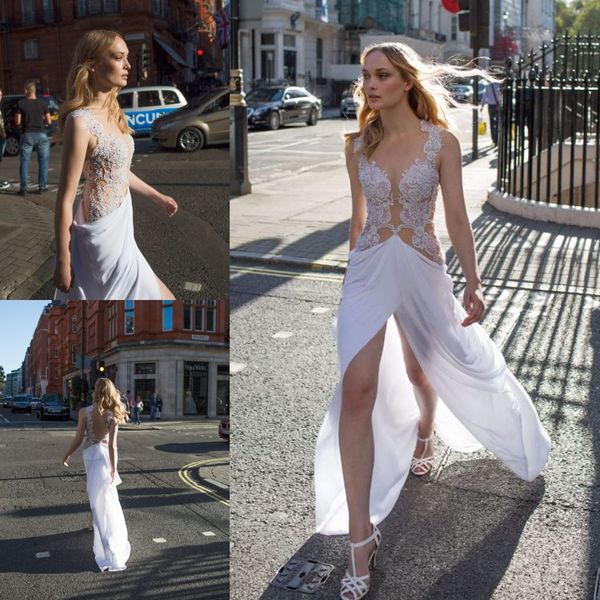 

рики далал 2019 свадебные платья спереди сплит бисером свадебные платья совок шеи плюс размер линии свадебное платье, White