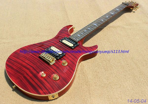 

new brand electric guitar see thru red gold parts with flame grain on body top