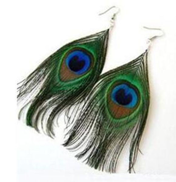 

peacock feather pierced earrings national style real animal feather selling fashion earing punk feather earrings dangle, Golden;silver