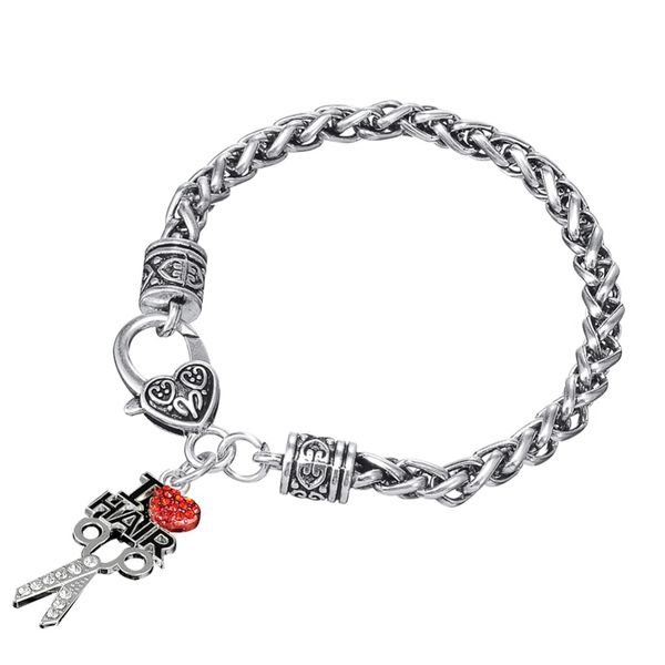 

i love to hair red crystal scissor heart charm lobster clasp bracelet for women, Golden;silver