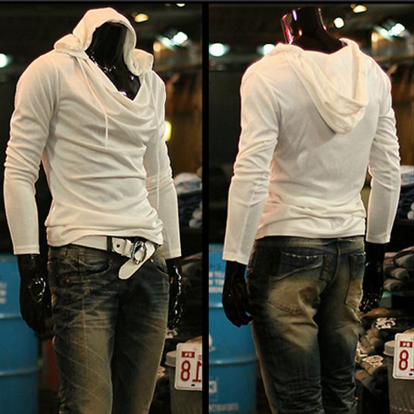 

leisure man's new t-shirt hooded tee solid long sleeve pullover men's t-shirt hoodies & sweatshirts ing, Black
