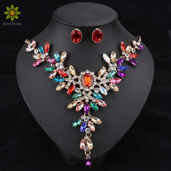 

2016 fashion women wedding necklaces sets gold plated collar rhinestone crystal choker flowers necklaces & pendants jewelry sets, Silver