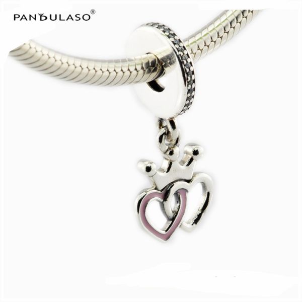 

crowned hearts, orchid pink enamel & clear cz silver beads fits pandora bracelet for woman beads diy woman jewelry for woman gift wholeasle
