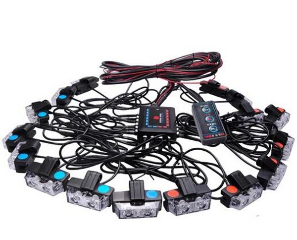 Luzes de emergência de grade do carro LED, 16heads * 2W, luzes de aviso vermelho / azul, luzes estroboscópicas com controlador, impermeável