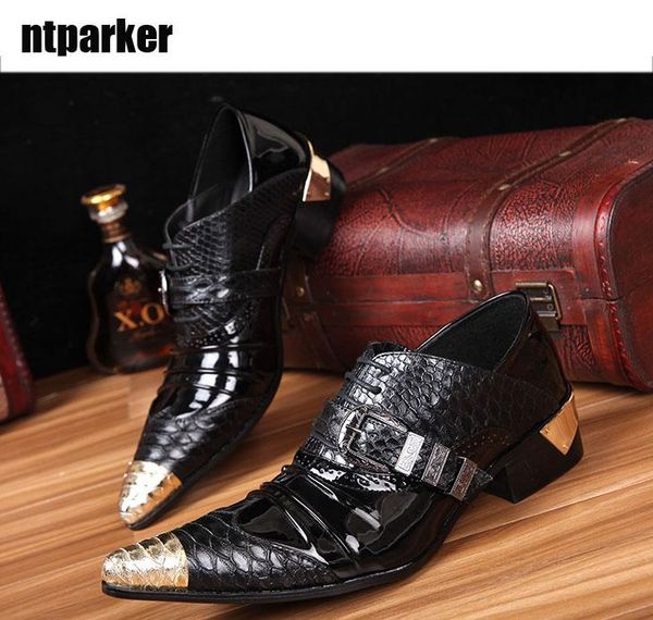 

Japan Style Rock Shoes Man Metal pointed toe increased heels man's leather shoes business shoes man's shoe, EU 45 46
