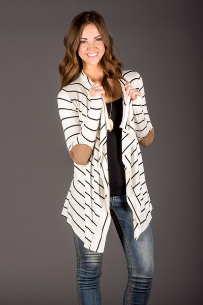 

Autumn Striped Women Cardigan Long Sleeve elbow patchwork knitted Sweaters stripes Cotton cardigan White Long women Tops