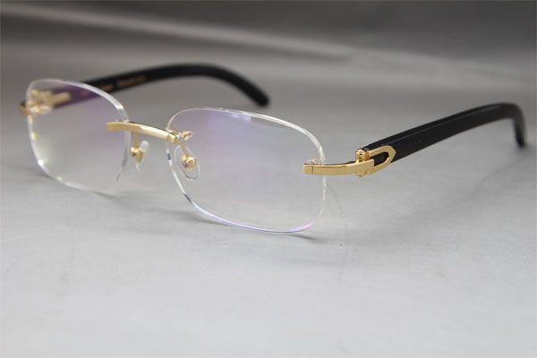 

rimless 8200757 men black buffalo horn eyeglasses eye glasses frames men silver gold metal frame eyewear c decoratio size:56-18-140mm