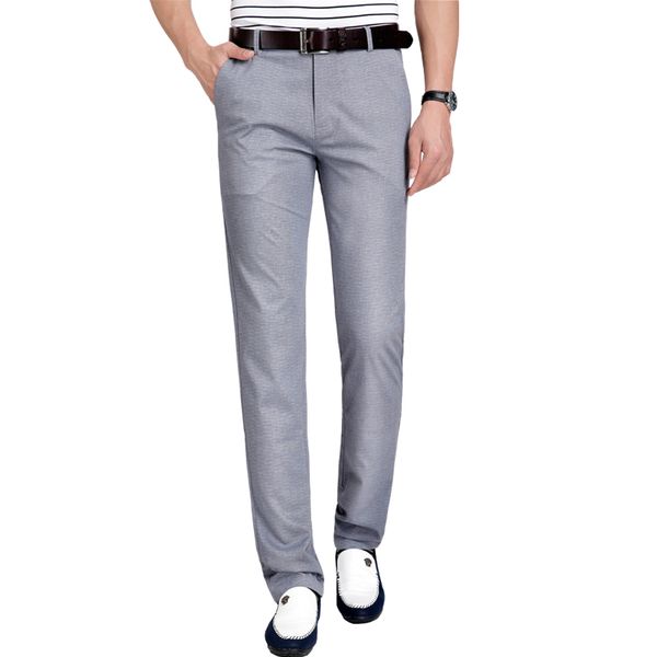 

wholesale- 2017 recommend slim fit mid waist super elastic easy care comfortable business men casual pants black gray color