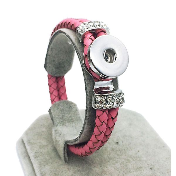 

rhinestones wholesale original genuine leather 18mm snap button bracelet interchangeable charm jewelry for women men length 20cm, Golden;silver