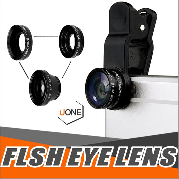 3 1 Evrensel Metal klipi Kamera hücre Telefon Mercek Fish Eye + Makro + perakende paketi ile Geniş Açı iPhone X Samsung Galaxy Note 8 S8