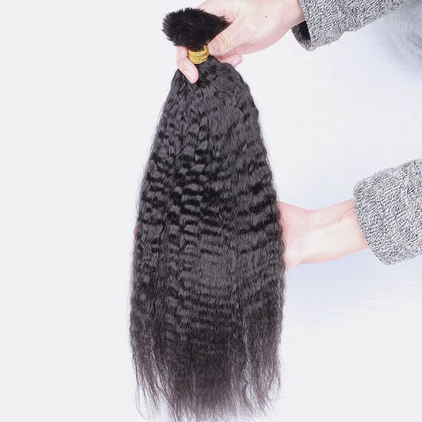 

exquisite kinky straight bulk braiding hair no weft brazilian coarse yaki human hair extensions in bulk 3 bundles deal for micro braid, Black