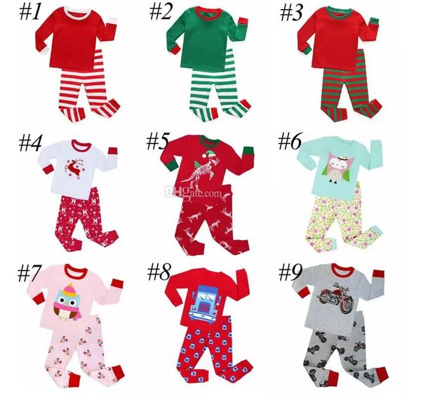 

Children Christmas Pajamas Sets Kids Boys Girls Santa 2Pcs Green White Striped Nightwear Pajamas Sleepwear Clothing Sets for 2-8T 10colors
