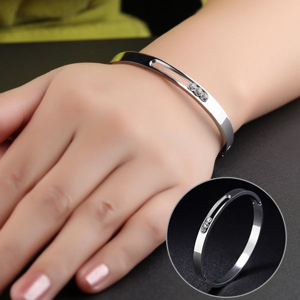 

women stainless steel cubic zirconia cuff bangle bracelet rose gold handcuff bangles charm jewelry xmas gift for girlfriend, Black