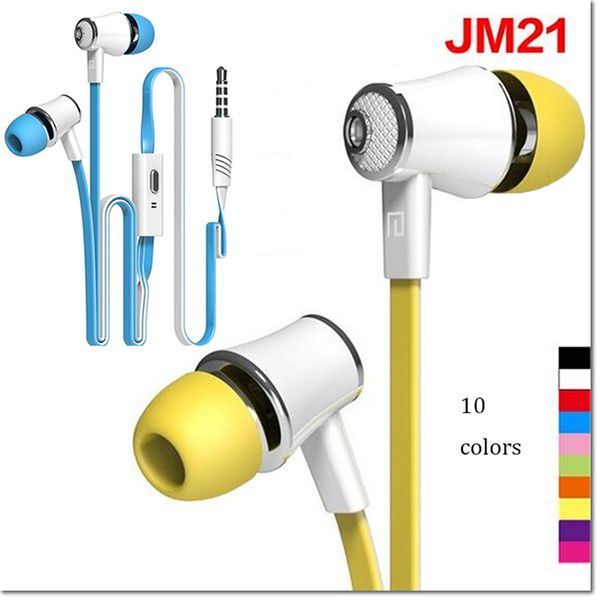 2016 hot selling fio em fones de ouvido estéreo esportes JM21 fone de ouvido 115dB / mW 3.5mm jack super bass inear fone de ouvido com 10 cores DHL livre