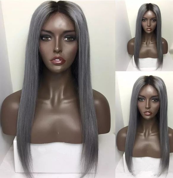Dark Roots Human Hair Wigs Ombre Grey Ombre Blond Omber Pink Lace Front Wig Straight Brazilian Remy Hair Full Lace Wig Full Remy Lace Wigs Full Lace
