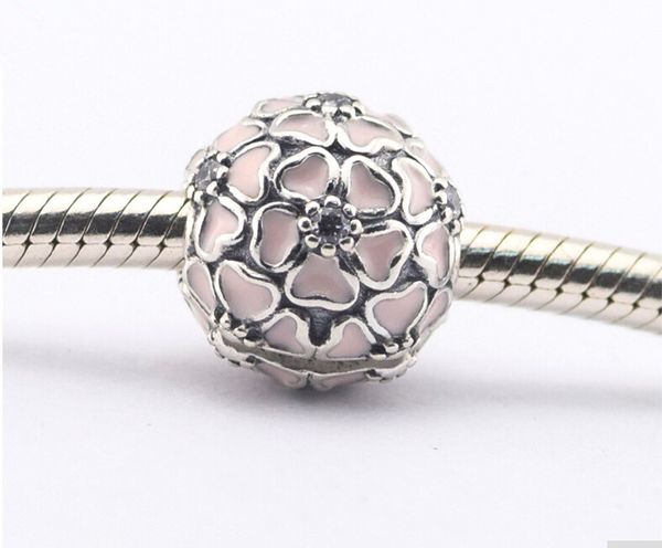 

pandora pink cherry blossom clip bead with enamel flower charms 925 sterling silver loose beads for thread bracelet fashon jewelry authentic, Bronze;silver