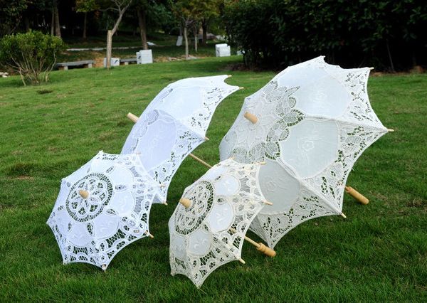 Rendas de Algodão Vintage Parasol BridalFlower Meninas Bordados Feitos À Mão Guarda-chuva Guarda-chuva de Sol Elegante Decoração de Festa de Casamento Guarda-chuva