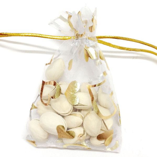 

100pcs gold heart organza packing bags jewellery pouches wedding favors christmas party gift bag 7 x 9 cm ( 2.75 x 3.5 inch)