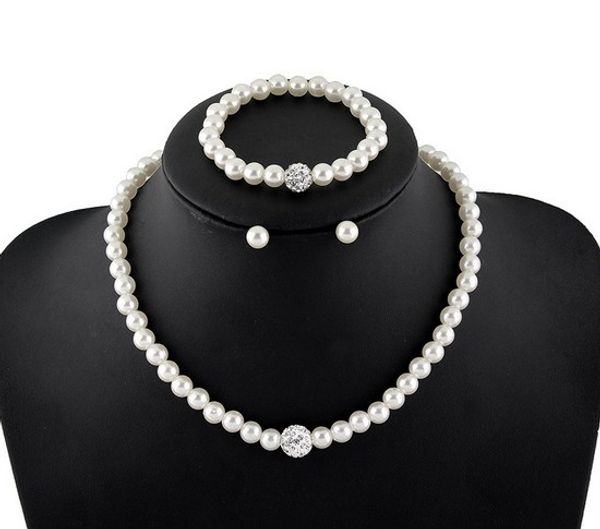 

price natural white pearl rhinestone disco ball necklaces bracelets earrings jewelry sets women fashion gifts jewelry, Black