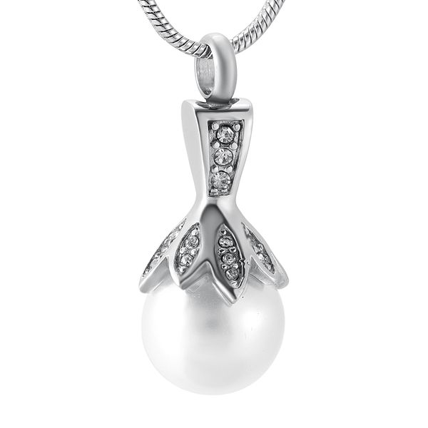 

ijd9930 vintage design cremation jewelry man-made pears memorial ash keepsake pendant necklace for pet/human ashes fashion jewelry, Silver