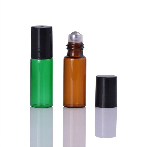 Venda quente 3 ml de vidro Roll On Garrafas roxo Âmbar Verde vermelho 3 ml Mini recipiente de vidro com tampa de metal Black Ball Para 3ml Óleo Essencial