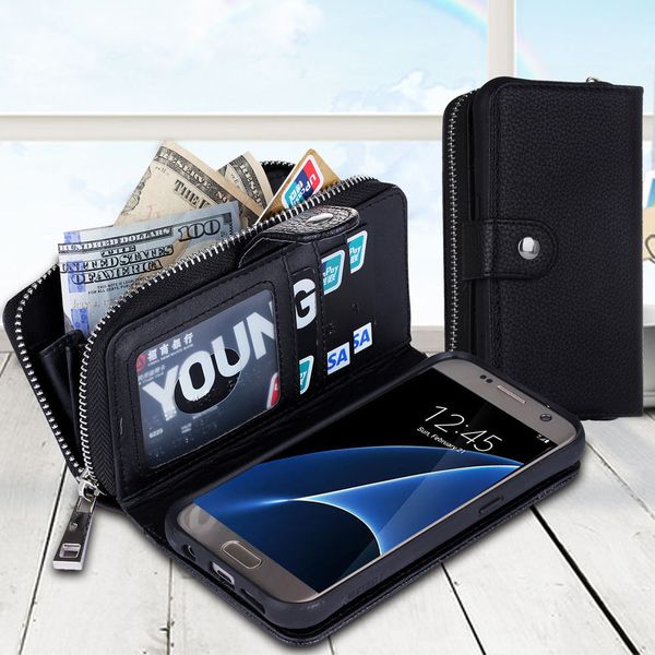 

For Samsung S8 plus Magnet Wallet Leather Zipper Gel inner Case Cover With Money Pocket Slots Multifunctional for Galaxy S7 S6 Edge