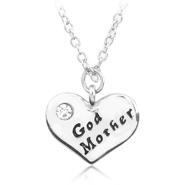 

personalized crystal carved letter god mother love heart pendant charm necklaces valentine's gift for women girl jewelry mothers day gi, Silver