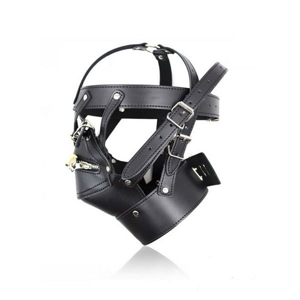 Kostüm SEX Party Leder Lock Gimp Toy Head Harness Hood Mask Bondage Fetish HS #R501