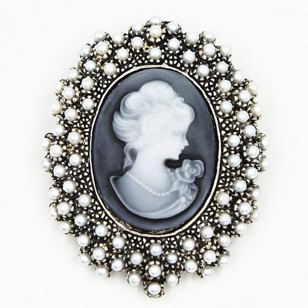 Vintage broche camée Broche Strass Cristal Femmes Reine LADY Portrait Broche
