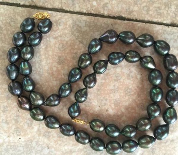 

11-13mm tahitian black green pearl necklace 18 inch bracelet 7.5-8 inch 14k gold clasp, Silver