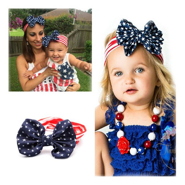 

2016 new american flag headband 4th of july independence day knotted headband with gair bow american flag hair accessories, Slivery;white