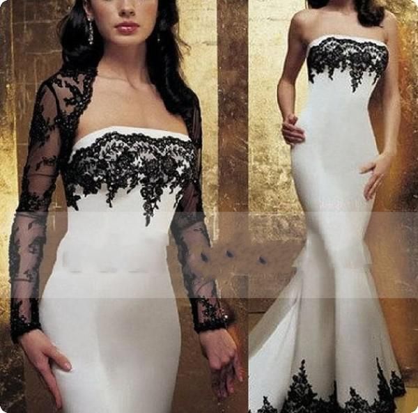 

черно-белая русалка бисером аппликации вечерние платья с длинным рукавом болеро 2019 новый скромный чистой кружева куртка вечернее платье 02, Black;red