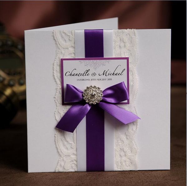 purple ribbon free personalized customized printing lace wedding invitations cards nk 357 rsvp and photo print included free shippin wedding wedding invitations with purple ribbon